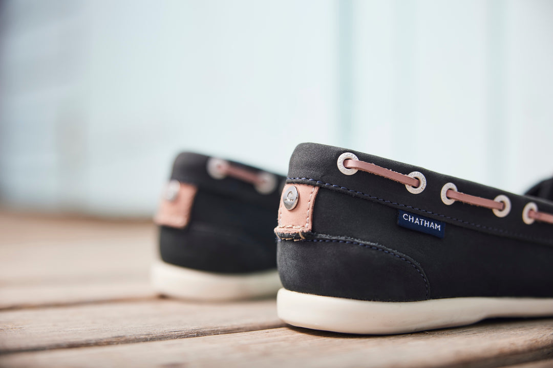Chatham Women's Payar Leather Boat Shoe Navy/Pink