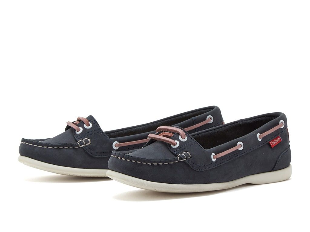 Chatham Women's Payar Leather Boat Shoe Navy/Pink