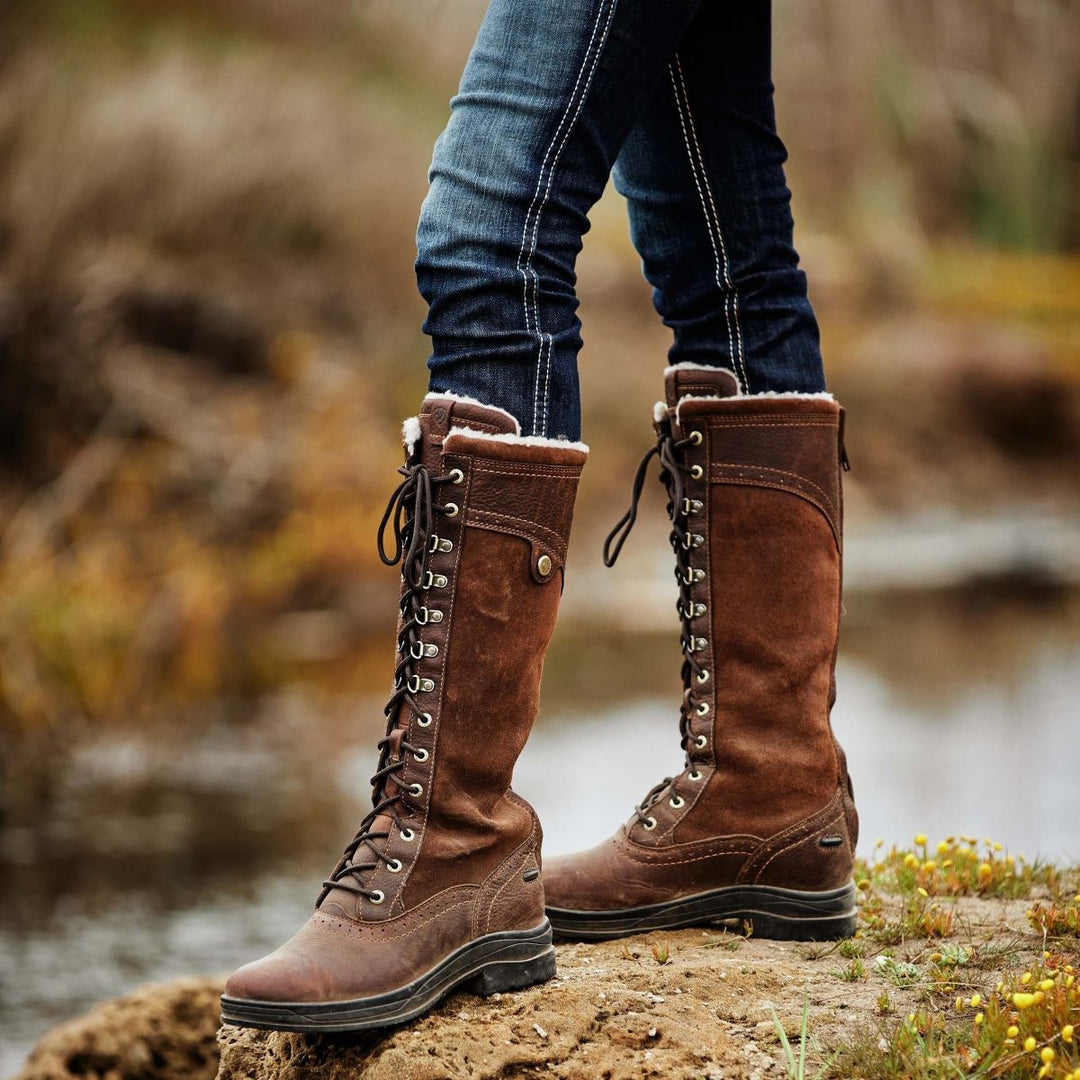 Ariat Women's Wythburn Tall Waterproof Boots in Brown Leathers with Faux Shearling Lining