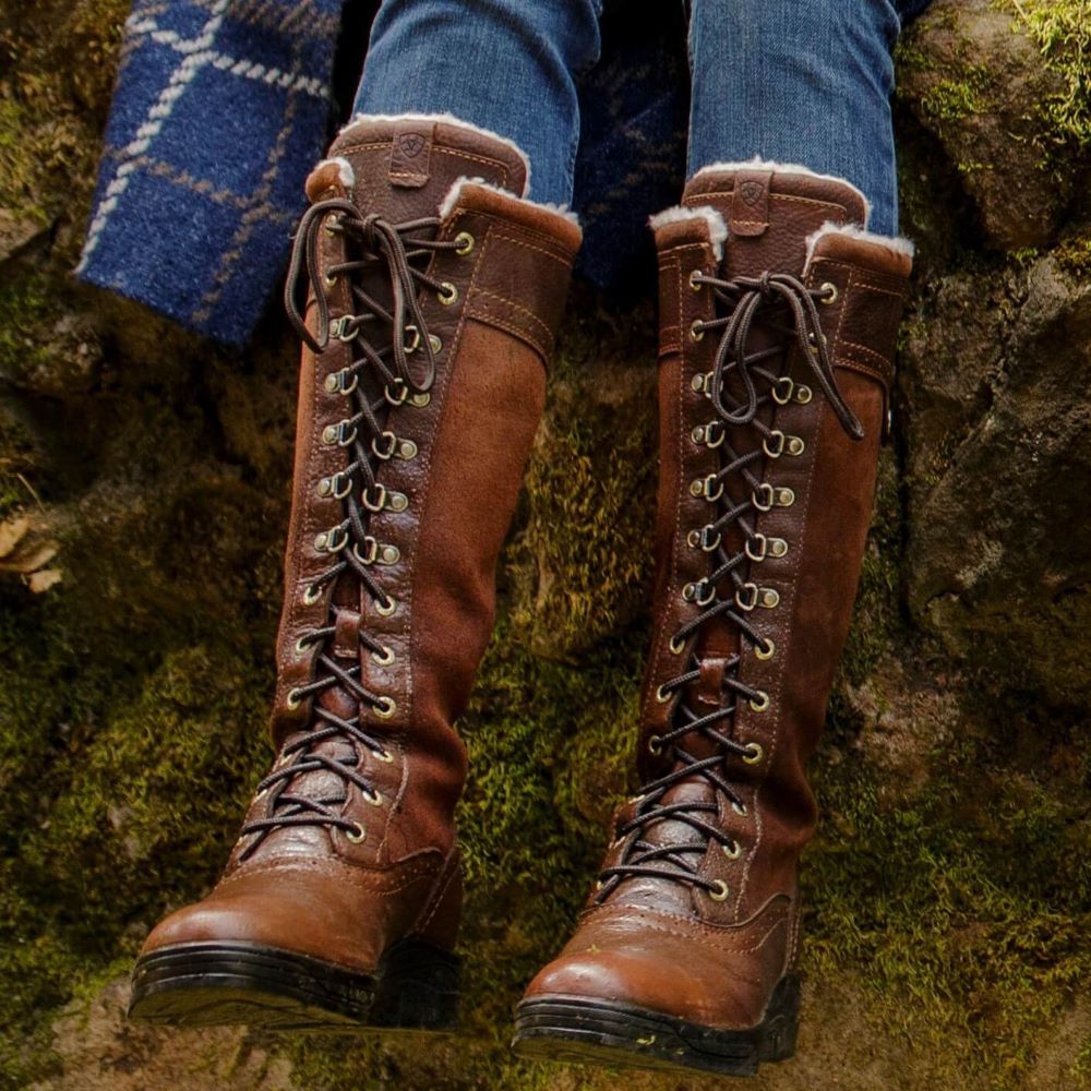 Ariat Women's Wythburn Tall Waterproof Boots in Brown Leathers with Faux Shearling Lining