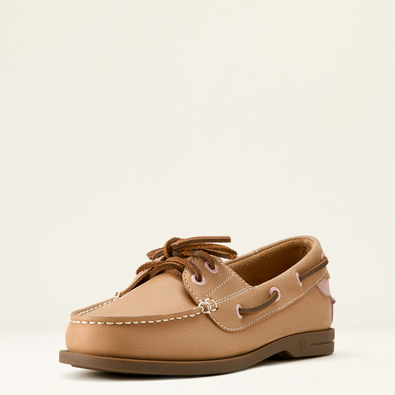 Ariat Women's Antigua Leather Boat Shoe Natural Tan