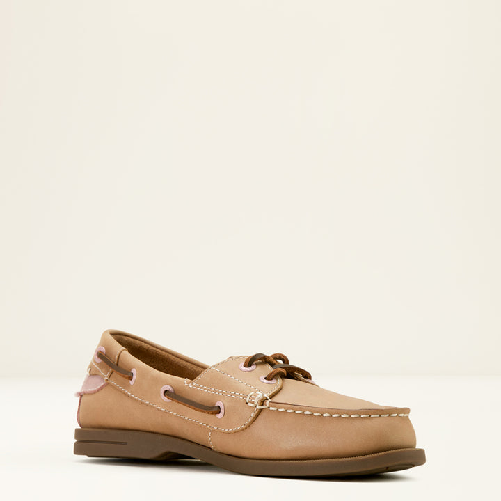 Ariat Women's Antigua Leather Boat Shoe Natural Tan