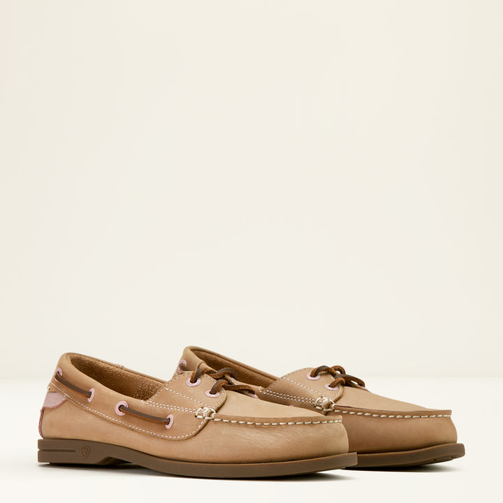 Ariat Women's Antigua Leather Boat Shoe Natural Tan