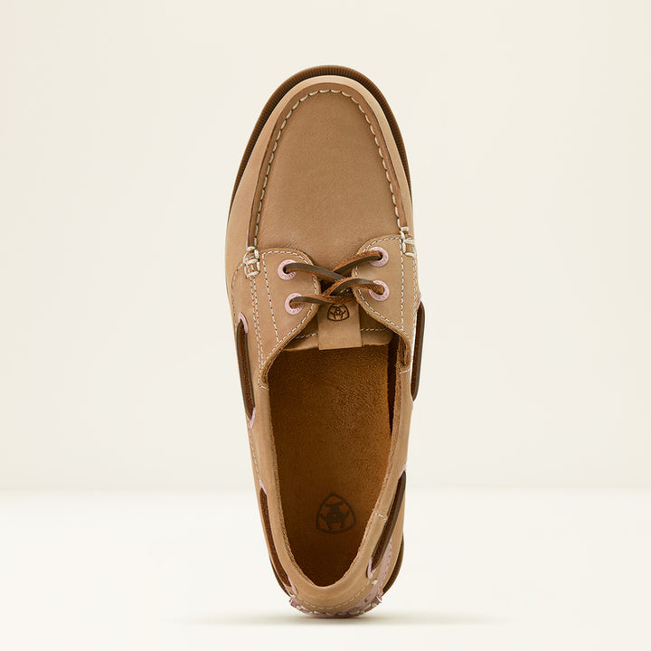 Ariat Women's Antigua Leather Boat Shoe Natural Tan
