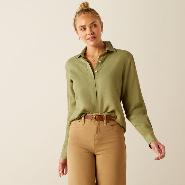 Ariat Women's Pocklington Blouse in Oil Green