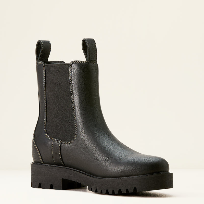 Ariat Women's Wexford Lug Waterproof Leather Chelsea Boot Jet Black