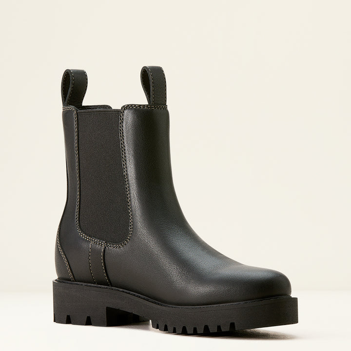 Ariat Women's Wexford Lug Waterproof Leather Chelsea Boot Jet Black