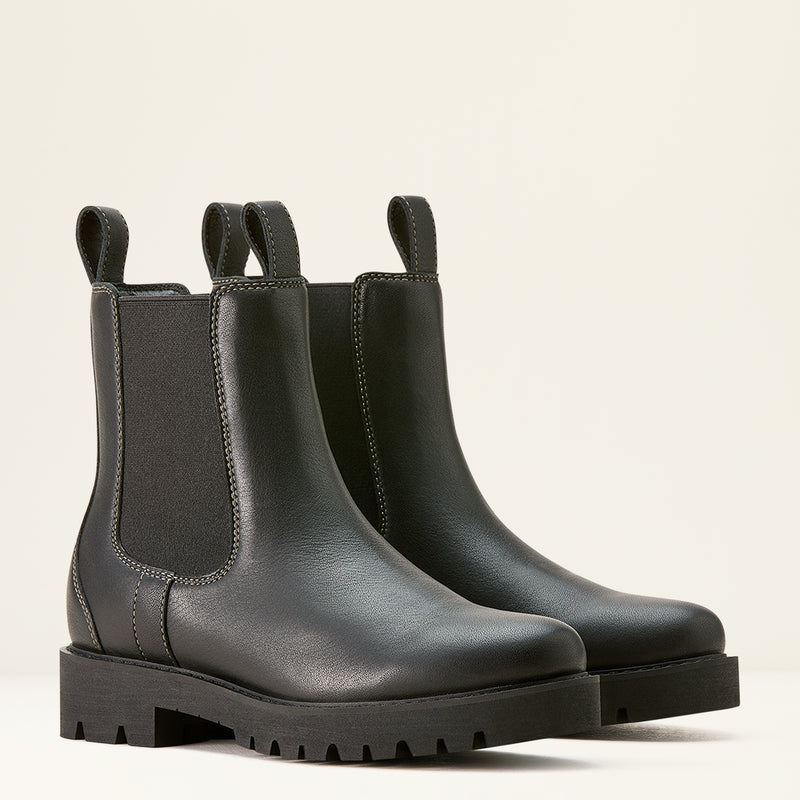 Ariat Women's Wexford Lug Waterproof Leather Chelsea Boot Jet Black