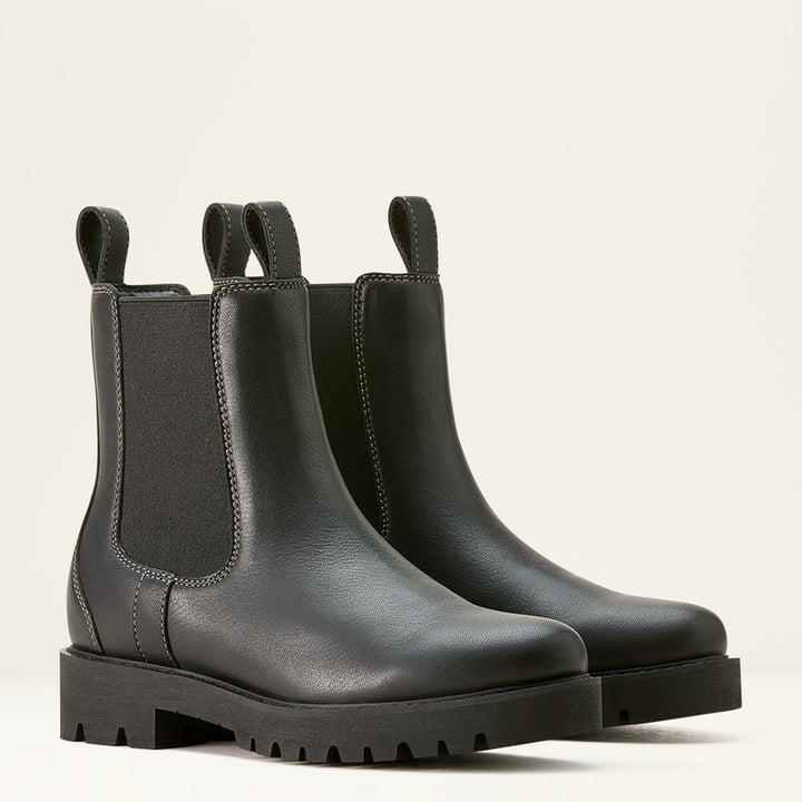 Ariat Women's Wexford Lug Waterproof Leather Chelsea Boot Jet Black
