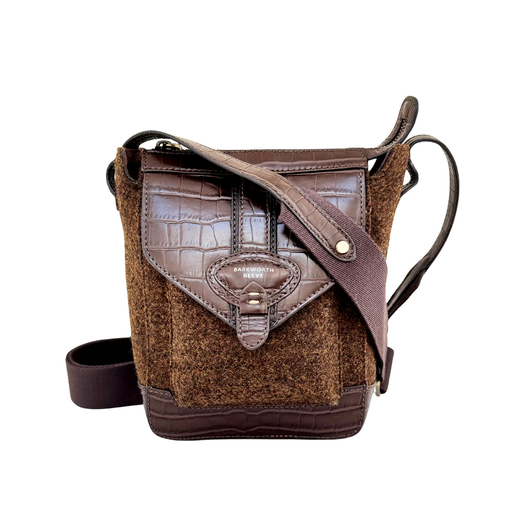 Barkworth Reeve Hackthorn Crossbody Leather Bag Tweed and Croc Leather
