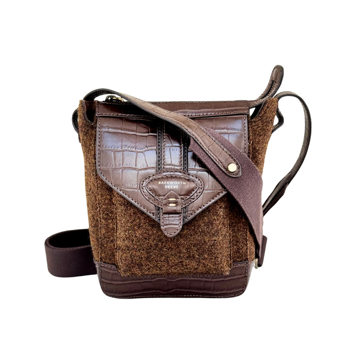Barkworth Reeve Hackthorn Crossbody Leather Bag Tweed and Croc Leather