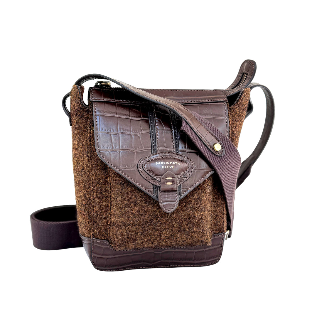 Barkworth Reeve Hackthorn Crossbody Leather Bag Tweed and Croc Leather