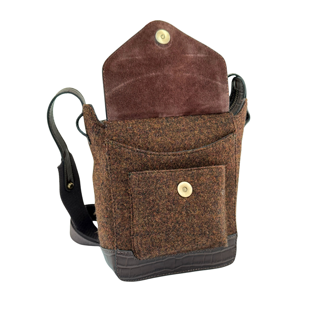 Barkworth Reeve Hackthorn Crossbody Leather Bag Tweed and Croc Leather