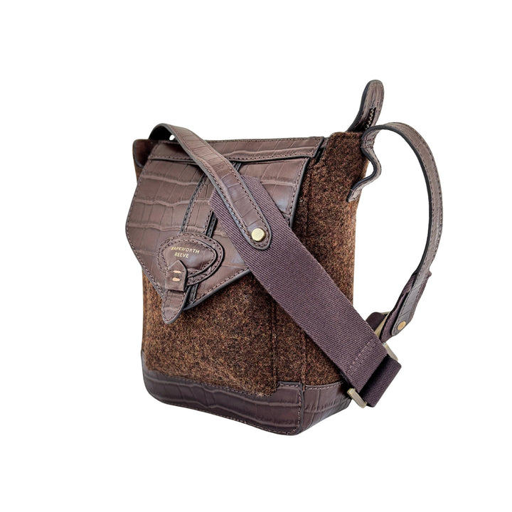 Barkworth Reeve Hackthorn Crossbody Leather Bag Tweed and Croc Leather