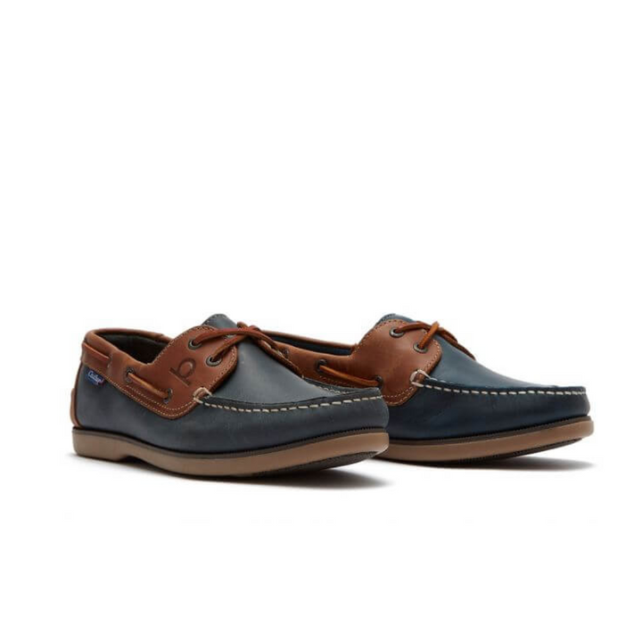 Chatham Men's Whitstable Leather Boat Shoe Navy Tan