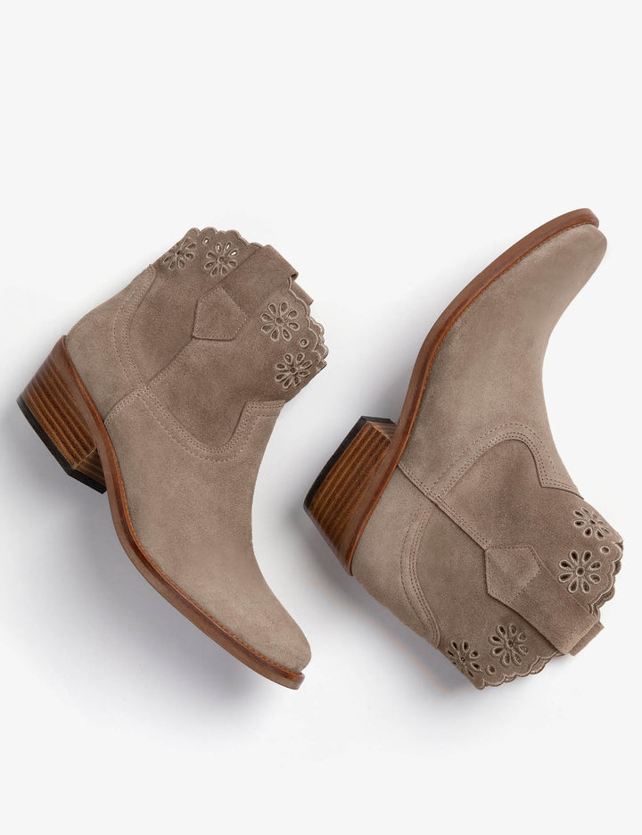 Penelope Chilvers Cali Broderie Suede Cowboy Boot - Sand