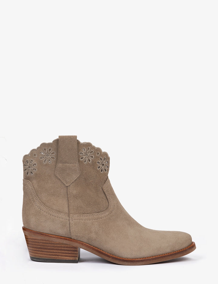 Penelope Chilvers Cali Broderie Suede Cowboy Boot - Sand