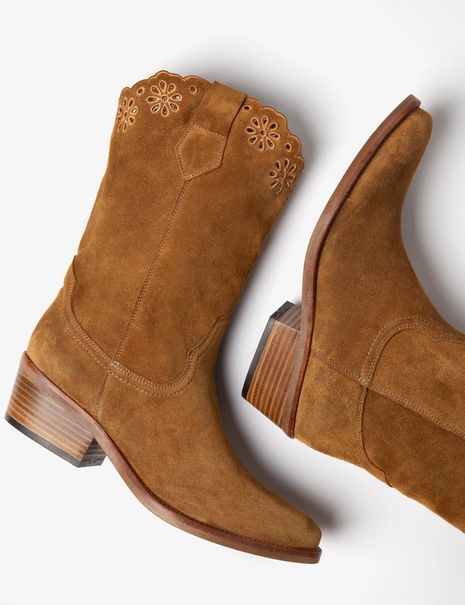 Penelope Chilvers Jesse Broderie Suede Cowboy Boot Tan