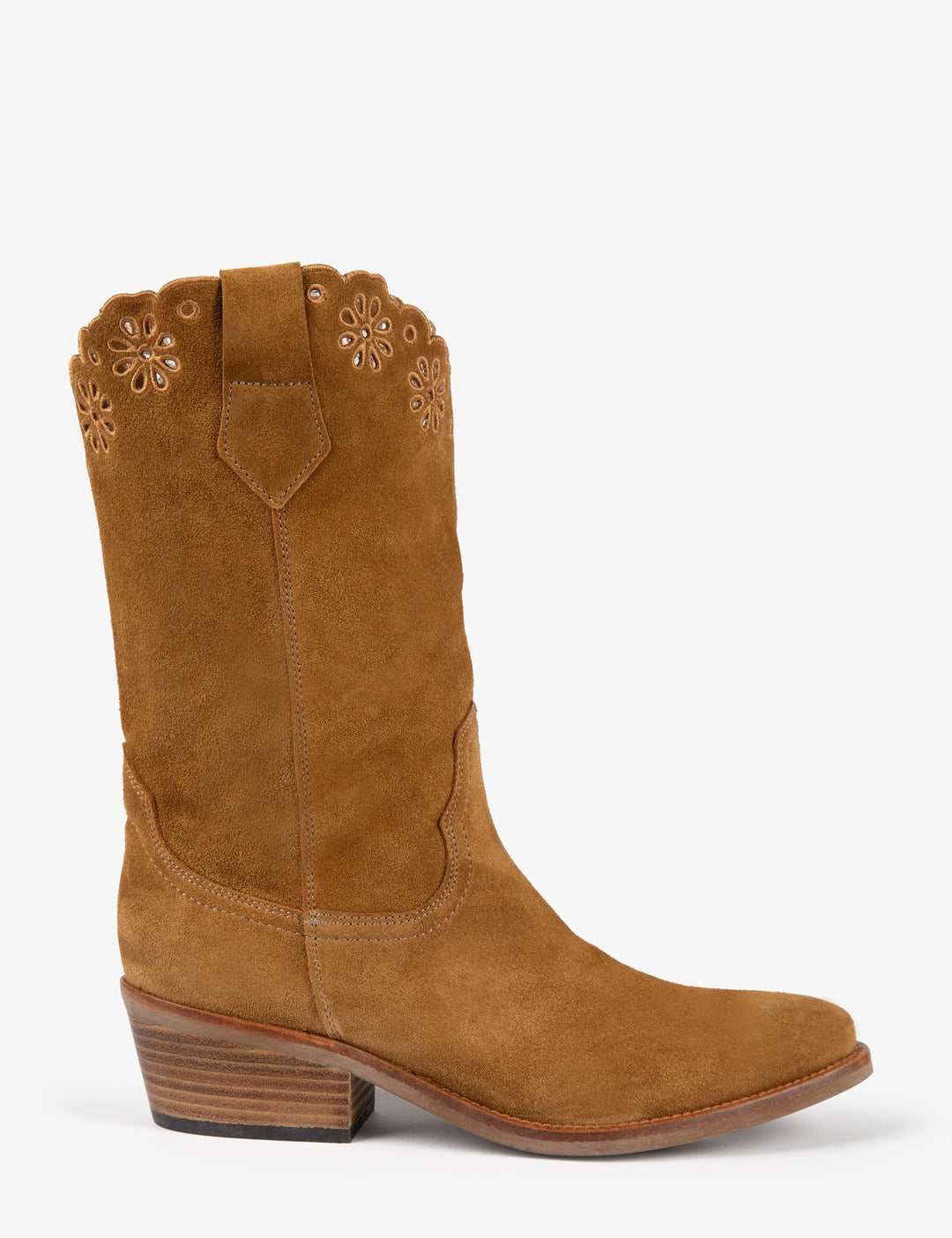 Penelope Chilvers Jesse Broderie Suede Cowboy Boot Tan