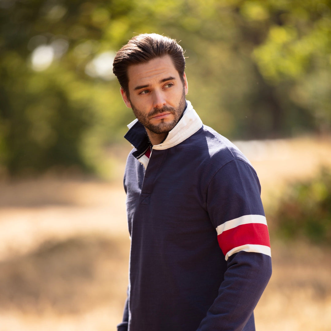 Bullwren Hooped Rugby Shirt Navy/Chilli