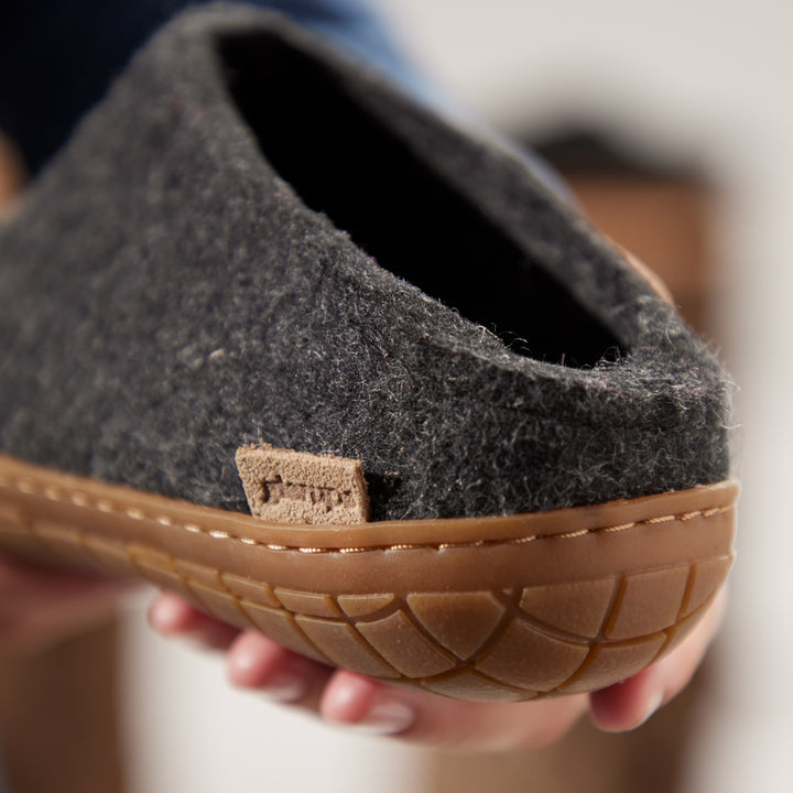 Glerups Slip-On Wool Slippers with Natural Rubber Sole – Charcoal