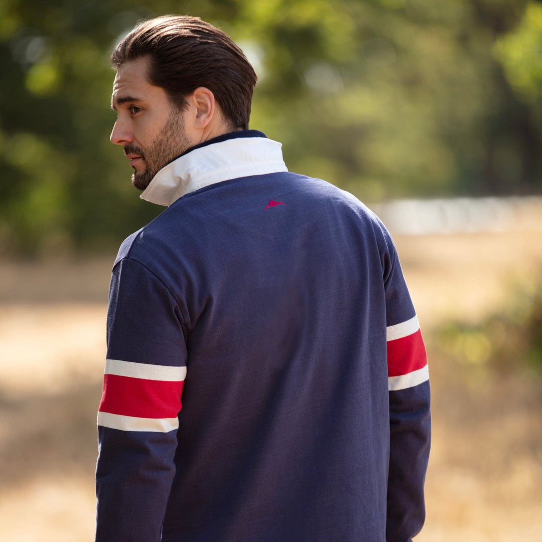 Bullwren Hooped Rugby Shirt Navy/Chilli