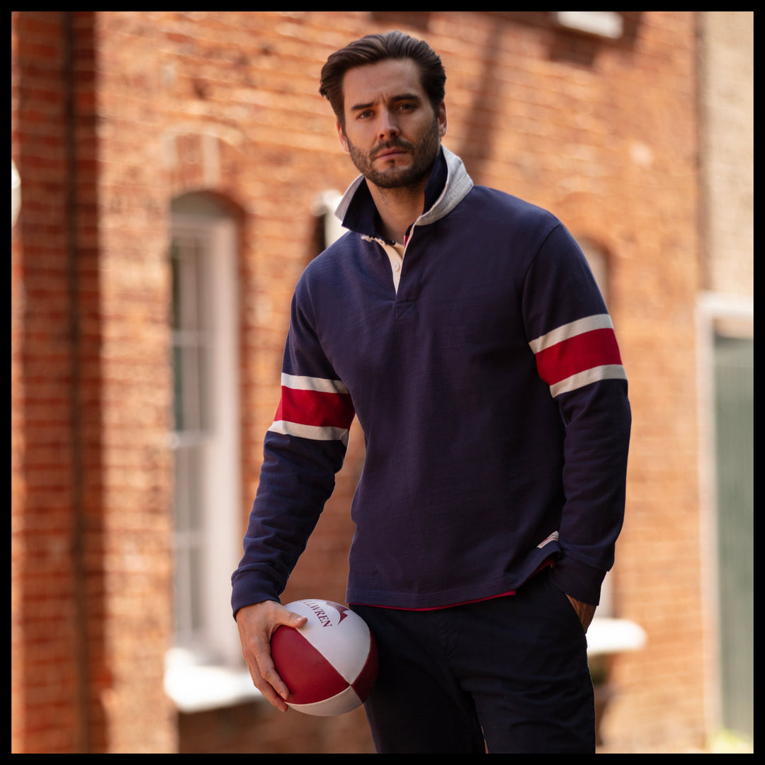 Bullwren Hooped Rugby Shirt Navy/Chilli