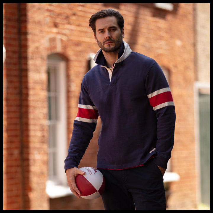 Bullwren Hooped Rugby Shirt Navy/Chilli