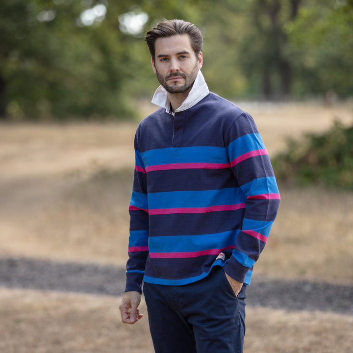 Bullwren Striped Rugby Shirt Navy/Blue