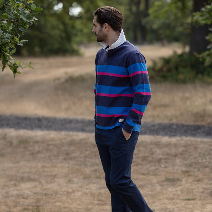 Bullwren Striped Rugby Shirt Navy/Blue