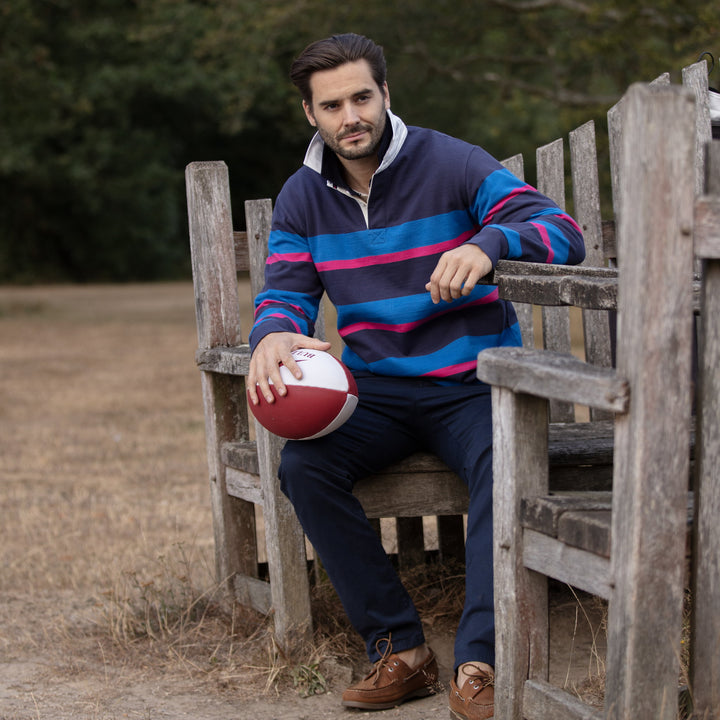 Bullwren Striped Rugby Shirt Navy/Blue