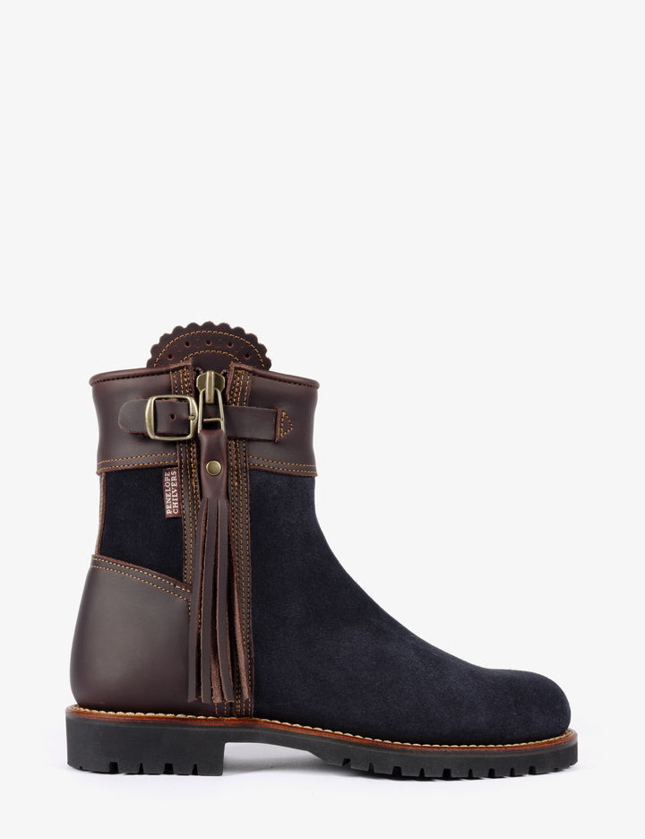 Penelope Chilvers Cropped Tassel Boots Navy/Conker