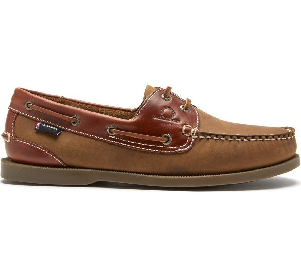 Chatham Bermuda II Boat Shoe Men's  in Walnut Nubuck Leather with smooth brown leather cuff.