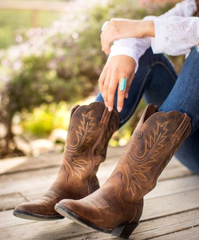 Ariat Heritage Women's Western R Toe Distressed Brown Cowboy Boot in Leather