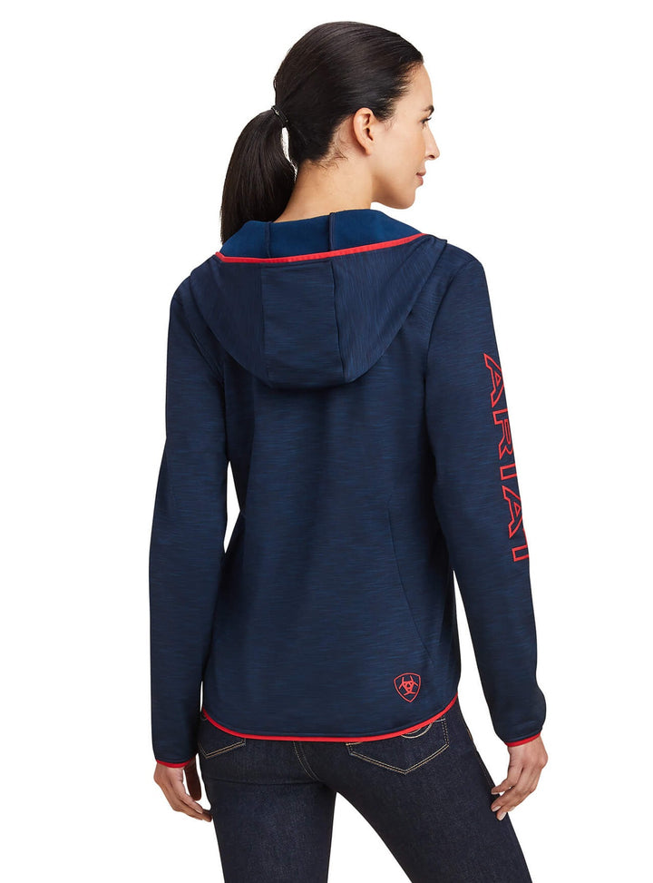 Ariat Womens Byron Full Zip Hoodie in Team Colours of Navy with Red