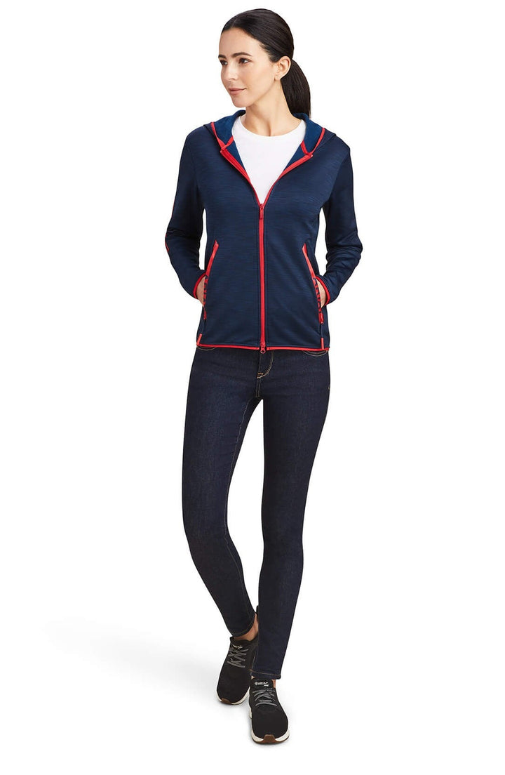 Ariat Womens Byron Full Zip Hoodie in Team Colours of Navy with Red