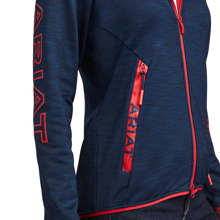 Ariat Womens Byron Full Zip Hoodie in Team Colours of Navy with Red