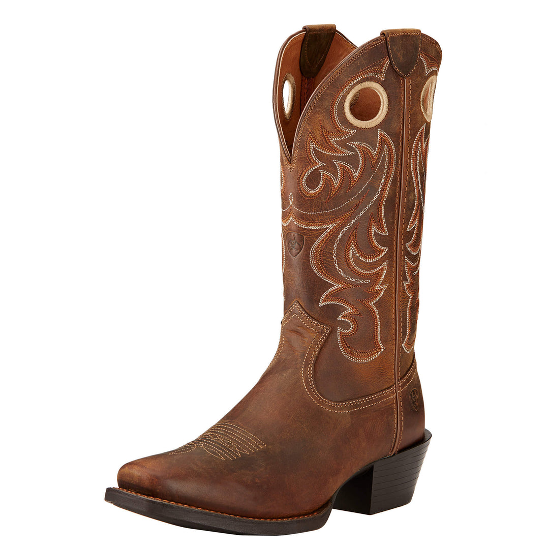 Botas Vaqueras ARIAT Sport Punta Cuadrada Ancha - Hombre, Cuero Completo, Suela Duratread