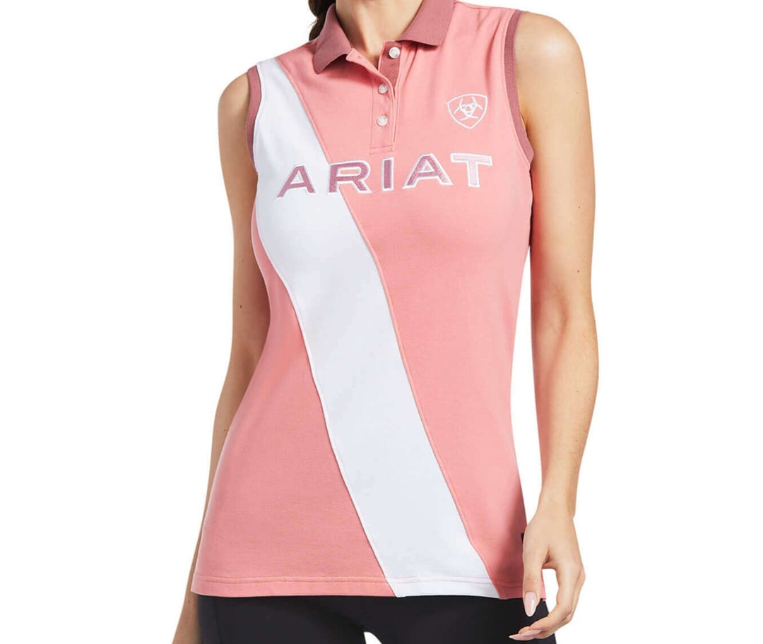 Ariat Women's Taryn Sleeveless Polo Top Peach Blossom organic cotton top