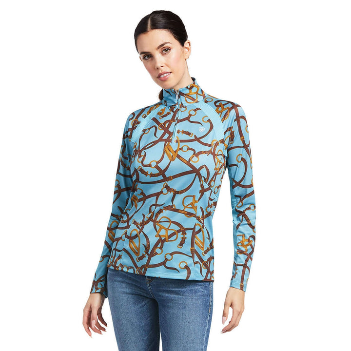 Ariat Women's Sunstopper 2.0 1/4 Zip Baselayer Milky Blue Bridle  colour