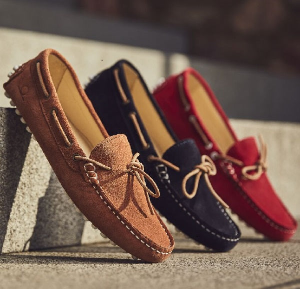 Chatham Aria Driving Moccasin  Cognac, Navy, Red