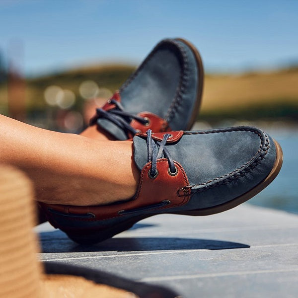 Chatham Bermuda Lady G2 Boat Shoe Navy Nubuck with Seahorse Brown Leather Cuff