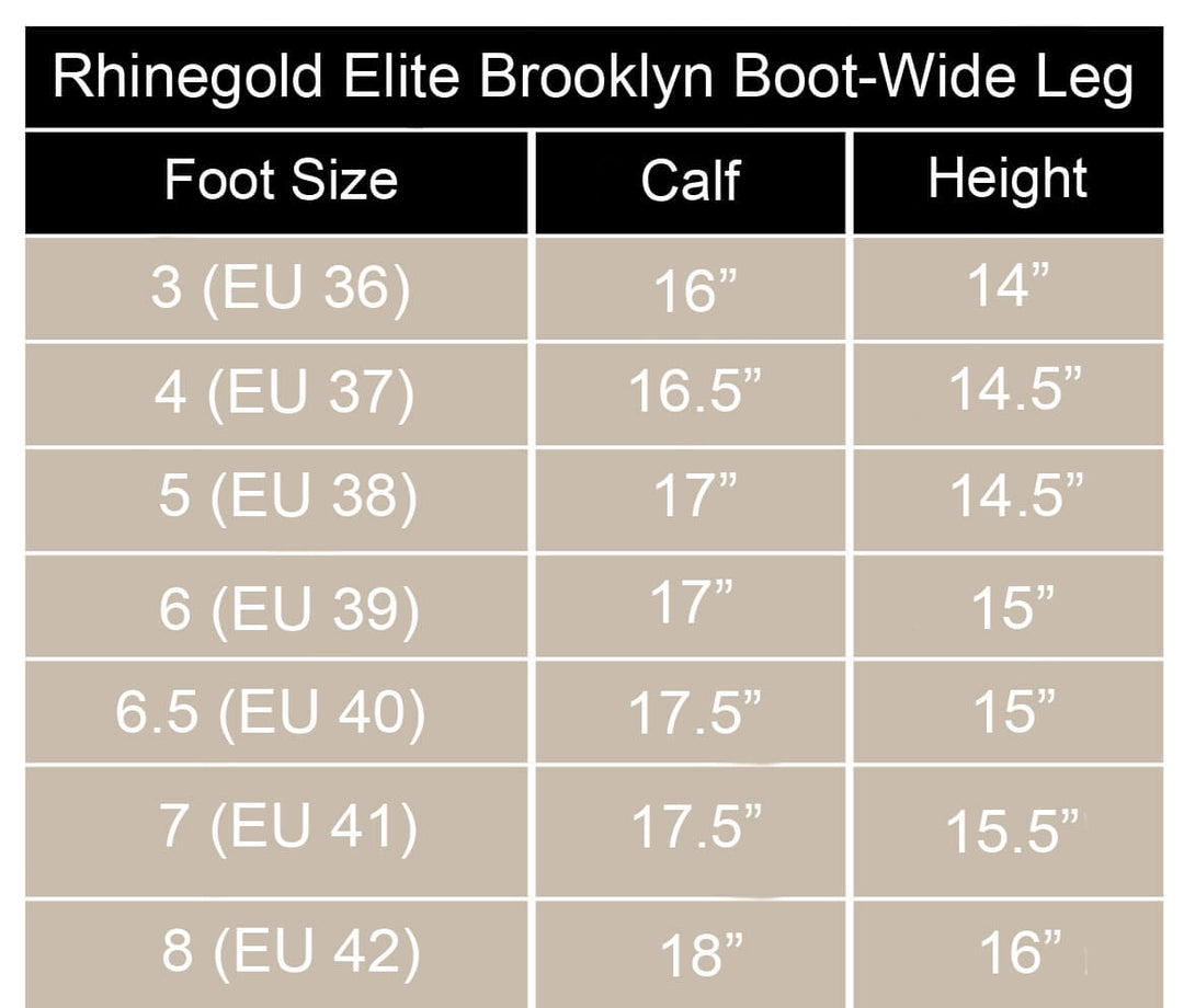 Rhinegold Elite Brooklyn Leather Country Boots in a Wide Calf, size chart