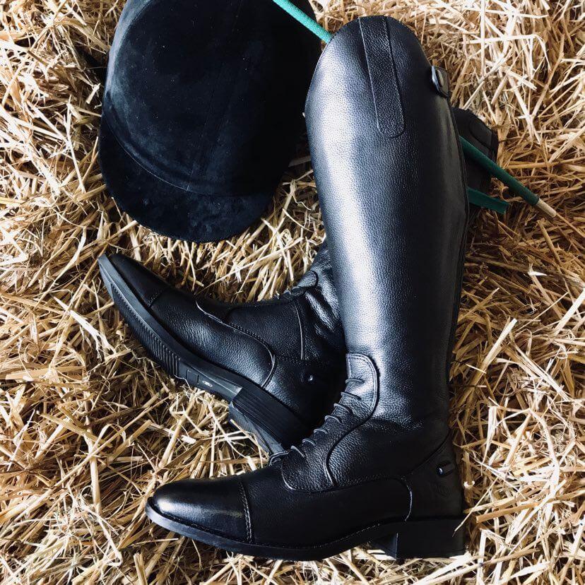 Luxus long riding boot with shorter in height black leather