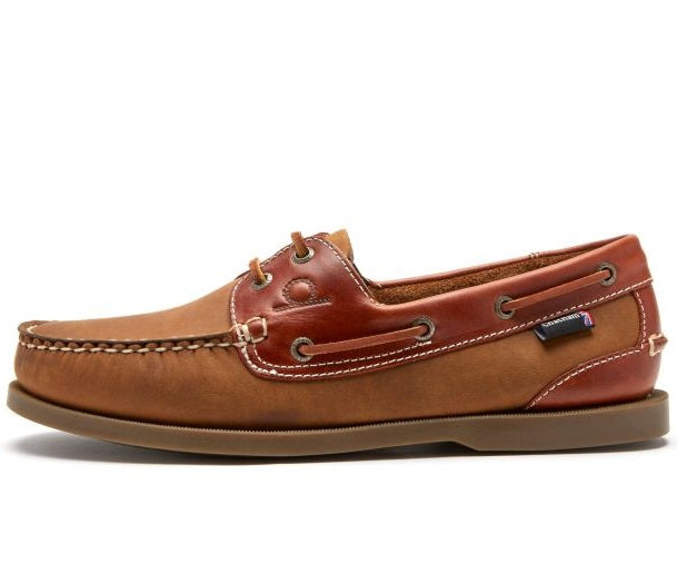 Chatham Bermuda II Boat Shoe Men's  in Walnut Nubuck Leather with smooth brown leather cuff.