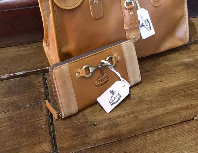 Grays Country Gifts Sally Zip Around Leather Purse in tan leather and suede in tan colour